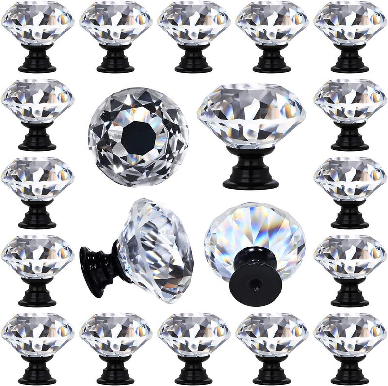 DeELF Outlet DEELF 26 Packs Kitchen Cabinet Knobs, 30 mm Crystal Cabinet Knobs, Diamond Dresser Handle Drawer Pulls, Dresser Knobs for Cabinets and Drawers, Black Base - Image 1