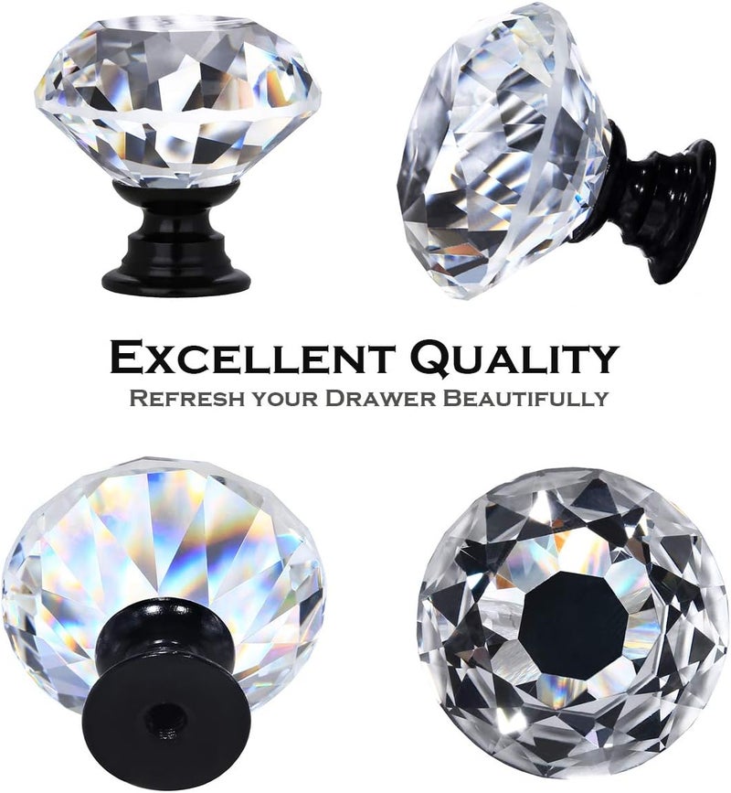 DeELF Outlet DEELF 26 Packs Kitchen Cabinet Knobs, 30 mm Crystal Cabinet Knobs, Diamond Dresser Handle Drawer Pulls, Dresser Knobs for Cabinets and Drawers, Black Base - Image 4