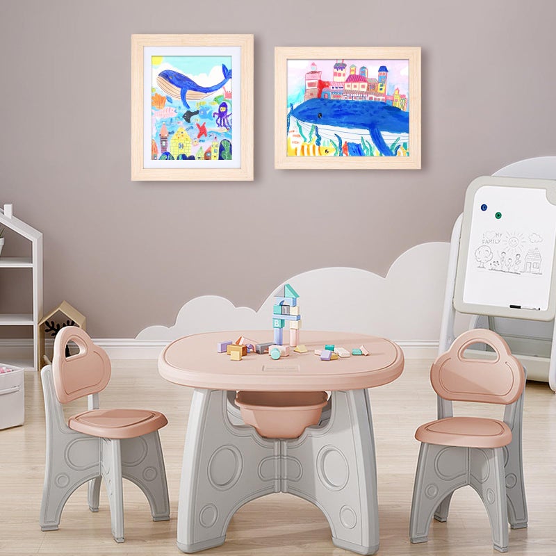 KINLINK 10x12.5 Kids Art Frame Set of 2, Solid Wood Kids Artwork Frames Changeable with Front Opening Hold 150 Pictures, Art Frames for Kids Art with Matï¼Œwithout Mat 10x12.5 Picture Frame Natural - Image 5