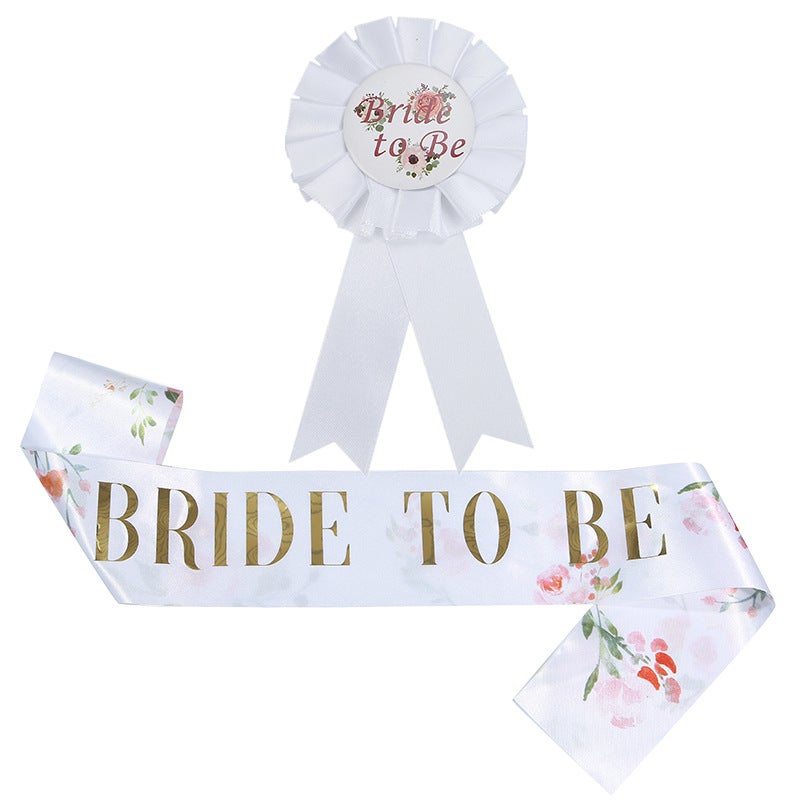 New Flower bride to be Shoulder Strap Badge 2-piece Wedding bride White Badge Ceremony Belt Ribbon - Image 5