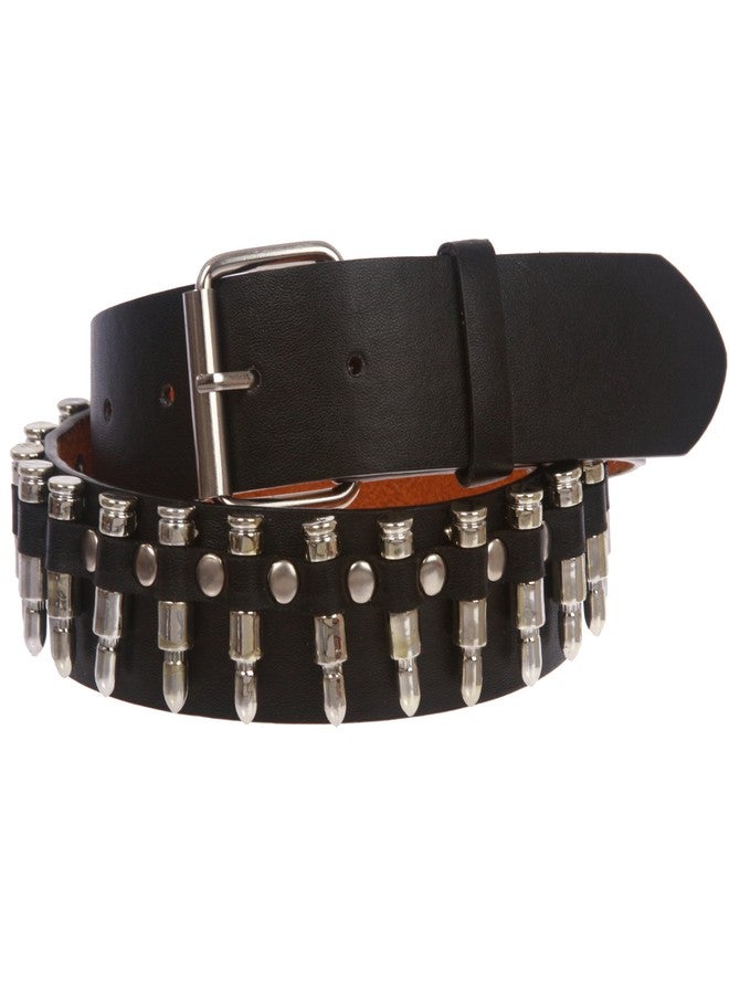 Beltiscool Snap On Imitation Bullets Leather Belt, Black | S-30"~32" - Image 1