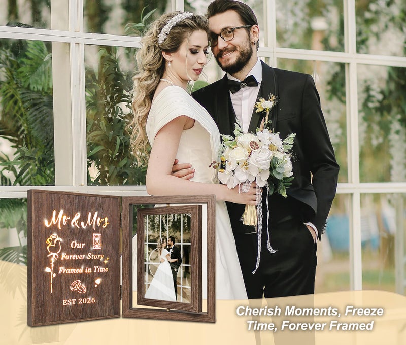 EYITUPC Wedding Gifts for Couples 2026 Light Up Mr and Mrs Picture Frame, Bridal Shower Gifts for Bride Groom, Rotating Wedding Photo Frames 4x6 for 2 Pictures - Image 4