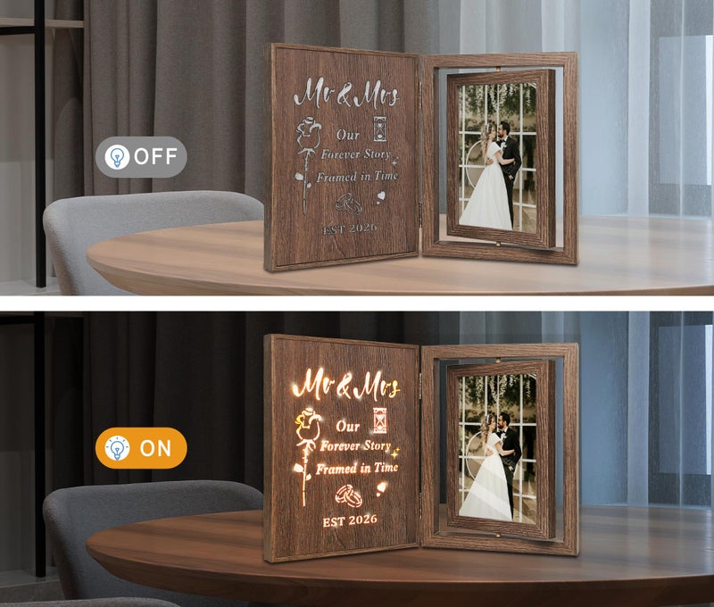 EYITUPC Wedding Gifts for Couples 2026 Light Up Mr and Mrs Picture Frame, Bridal Shower Gifts for Bride Groom, Rotating Wedding Photo Frames 4x6 for 2 Pictures - Image 3