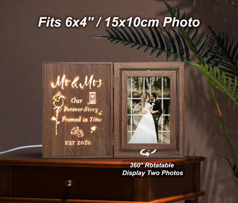 EYITUPC Wedding Gifts for Couples 2026 Light Up Mr and Mrs Picture Frame, Bridal Shower Gifts for Bride Groom, Rotating Wedding Photo Frames 4x6 for 2 Pictures - Image 2