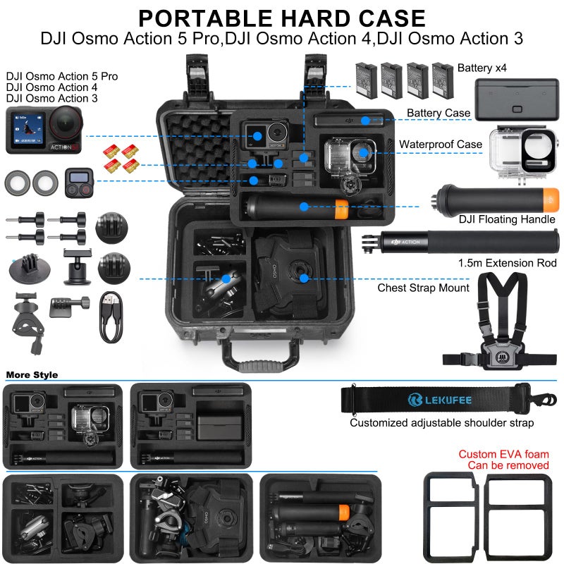 Lekufee Waterproof Hard Case for DJI Osmo Action 6, Osmo Action 5 Pro/4/3 Camera,Adventure Combo,Standard Combo and More Accessories(Case Only) - Image 2