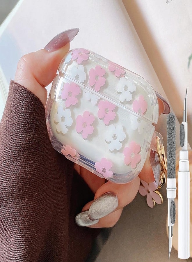 Olytop for Cute Airpods Pro 2nd/1st Generation Case Clear, Soft TPU Flower Airpods Pro 2 Gen Cover Protective Skin Girl Women with Floral Keychain for iPod Pro 2/1 Gen 2023/2022/2019 - Pink - Image 1