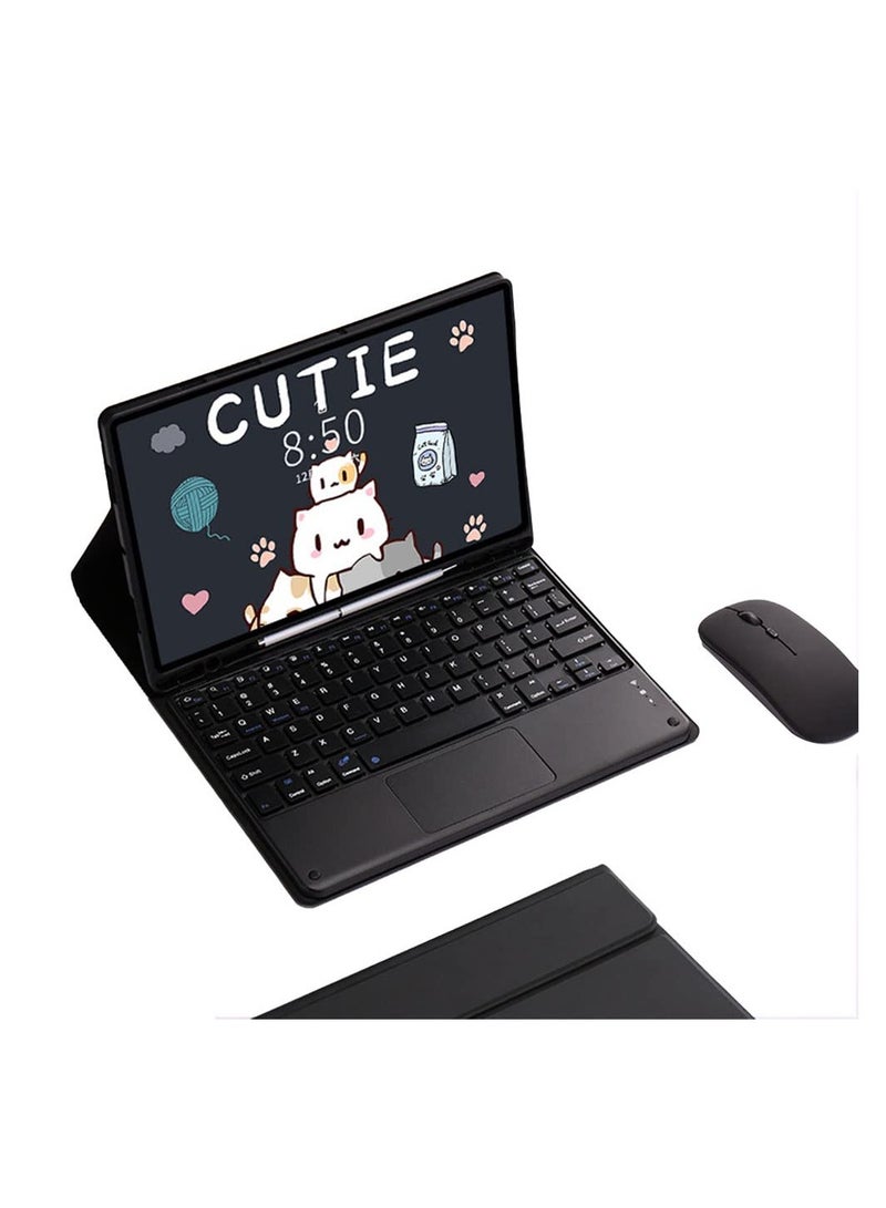 【3 in 1】  Arabic and English Keyboard Case for Samsung Tab S10 Plus/S9 FE Plus/S9+/S8+/Tab S7 Fe/Tab S7+ Case with Bluetooth Mouse, Lightweight Cover with Detachable Bluetooth Touch Keyboard (Black) - Image 1