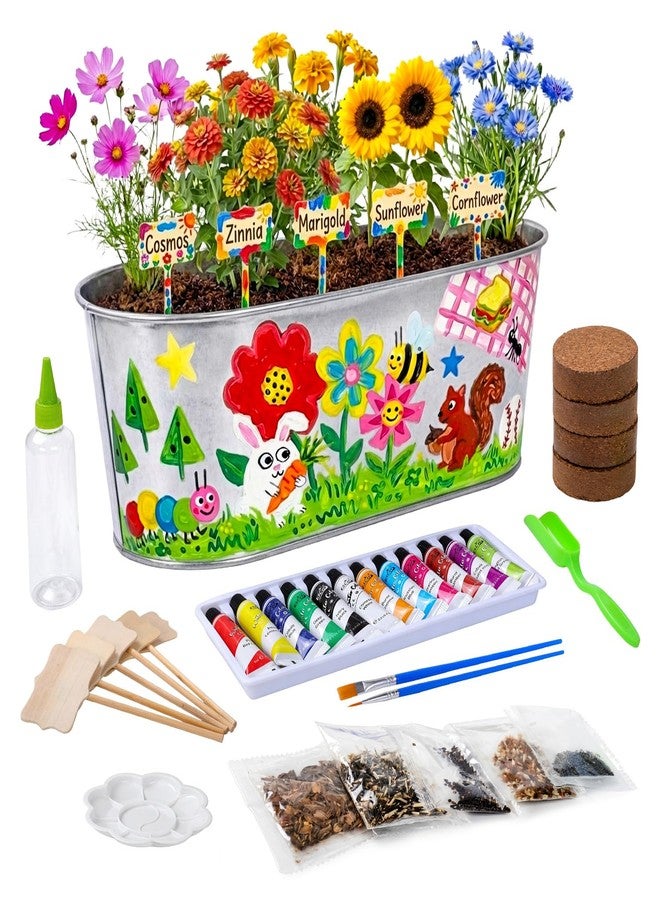 TitaniX Large Paint & Plant Flower Growing Kit for Kids with 5 Flower Seeds, Gift Ideas Age 5 6 7 8-12 Years, Fun Kids Gardening Set, Birthday Crafts Gifts for Girls & Boys, Art Projects for Ages 5-12 Years - Image 1
