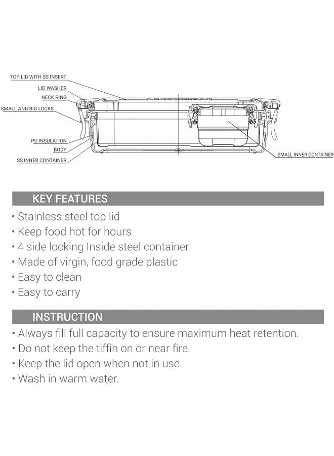 Milton صندوق تيفين صغير معزول من ميلتون ستيل سوبر ديلوكس، 400 مل، مع حاوية داخلية من الفولاذ المقاوم للصدأ، 120 مل وملعقة - Image 5