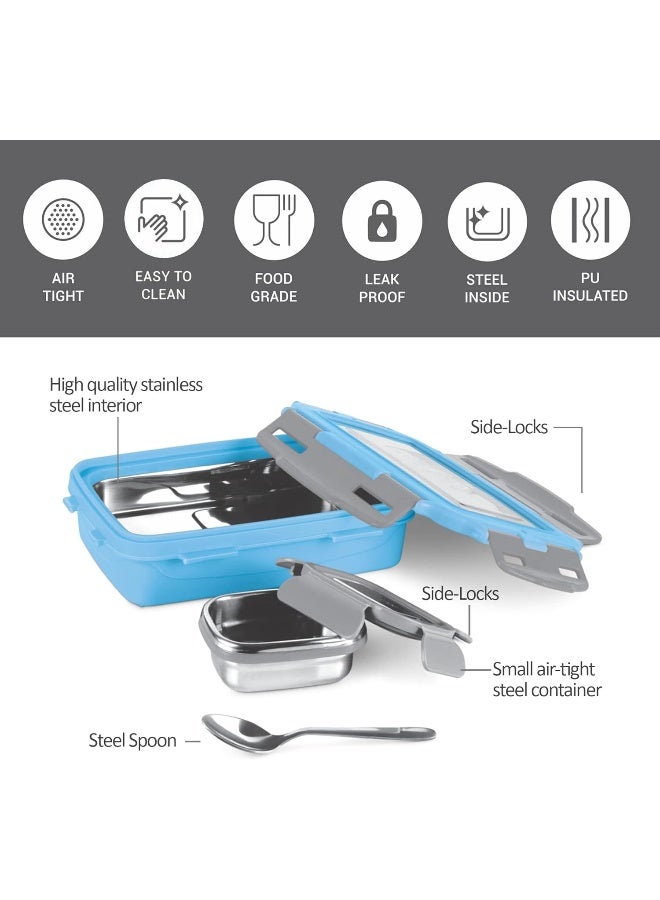 Milton صندوق تيفين صغير معزول من ميلتون ستيل سوبر ديلوكس، 400 مل، مع حاوية داخلية من الفولاذ المقاوم للصدأ، 120 مل وملعقة - Image 3