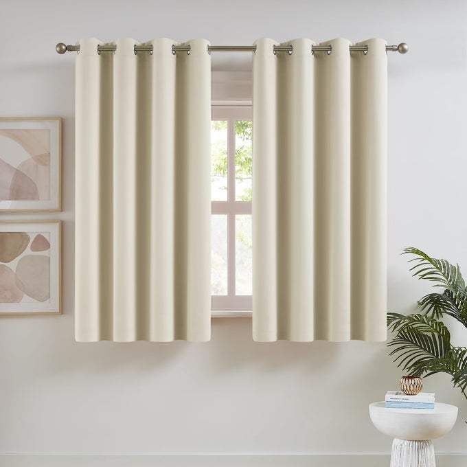 54 INCH LENGTH CREAM BEIGE CURTAINS THERMAL INSULATED ROOM DARKENING CURTAINS FOR BEDROOM GROMMET TOP 52 WIDE X 54 INCHES LONG 2 PANELS