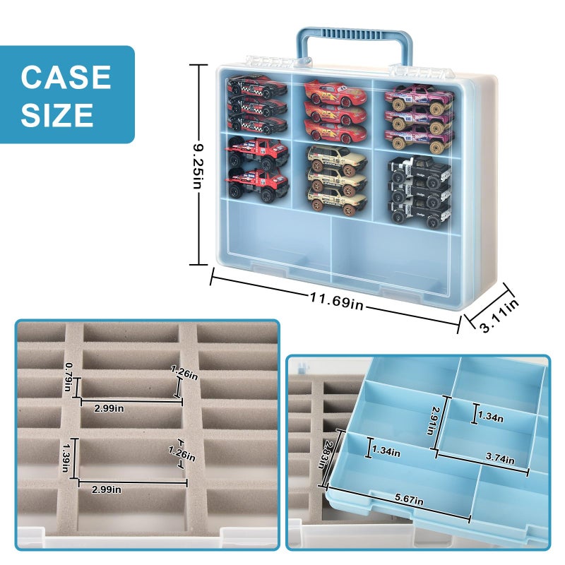 ALCYON Double-Layer Toy Car Storage Case Compatible With Hot Wheels Cars  Portable Transparent Display Box With 18-Slot & 8 Compartments For 1/64 Scale Toy Cars (Container Only) - Blue - Image 5
