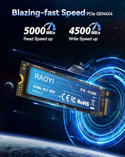 RAOYI 512GB NVMe Internal Solid State Drive M.2 2280 PCIe Gen4x4 SSD, Up to 5000MB/s, Configure SLC Cache, Storage and Memory Expansion for PS5 Laptop Desktop - Image 2