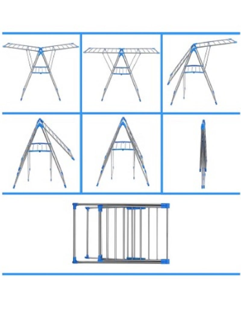 Foldable Clothes Drying Rack | 150x104x60cm Heavy-Duty Metal Laundry Stand with Multiple Rods | Indoor  Outdoor Use | Compact  Space-Saving Design Clothes Dryer Rack White  Blue - Image 4