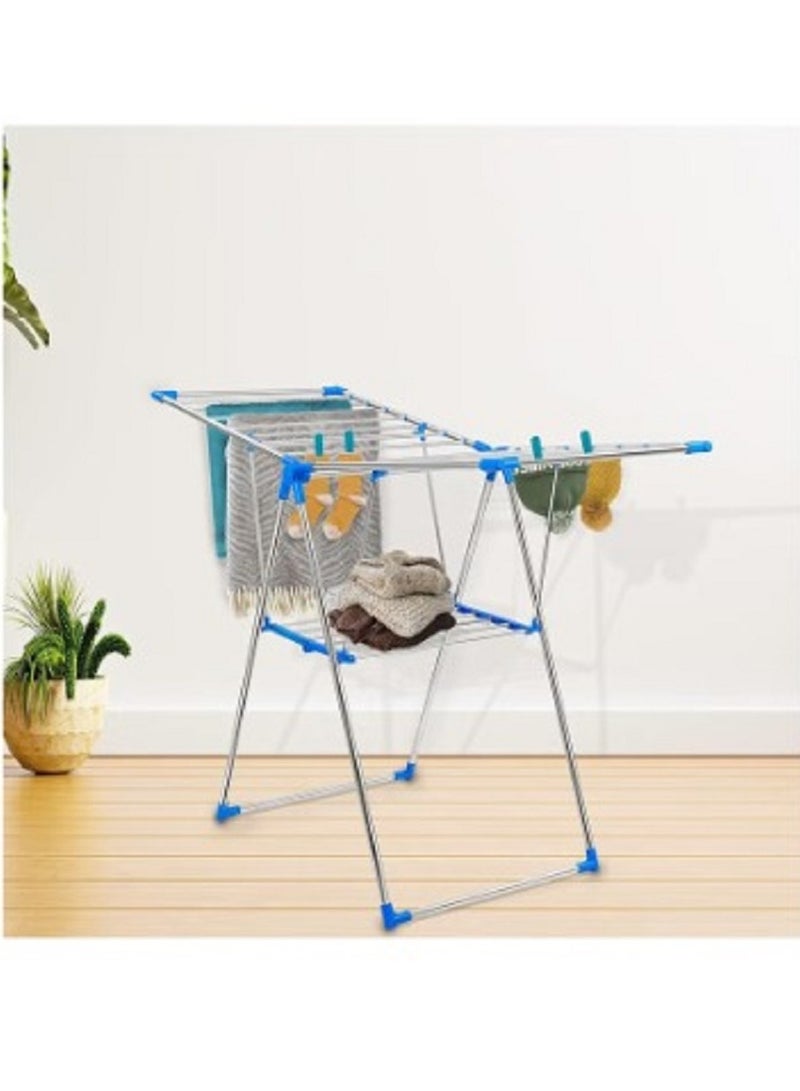 Foldable Clothes Drying Rack | 150x104x60cm Heavy-Duty Metal Laundry Stand with Multiple Rods | Indoor  Outdoor Use | Compact  Space-Saving Design Clothes Dryer Rack White  Blue - Image 2