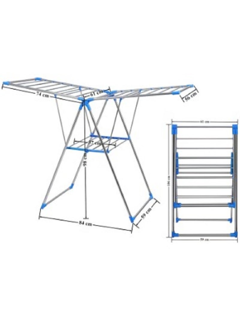 Foldable Clothes Drying Rack | 150x104x60cm Heavy-Duty Metal Laundry Stand with Multiple Rods | Indoor  Outdoor Use | Compact  Space-Saving Design Clothes Dryer Rack White  Blue - Image 3