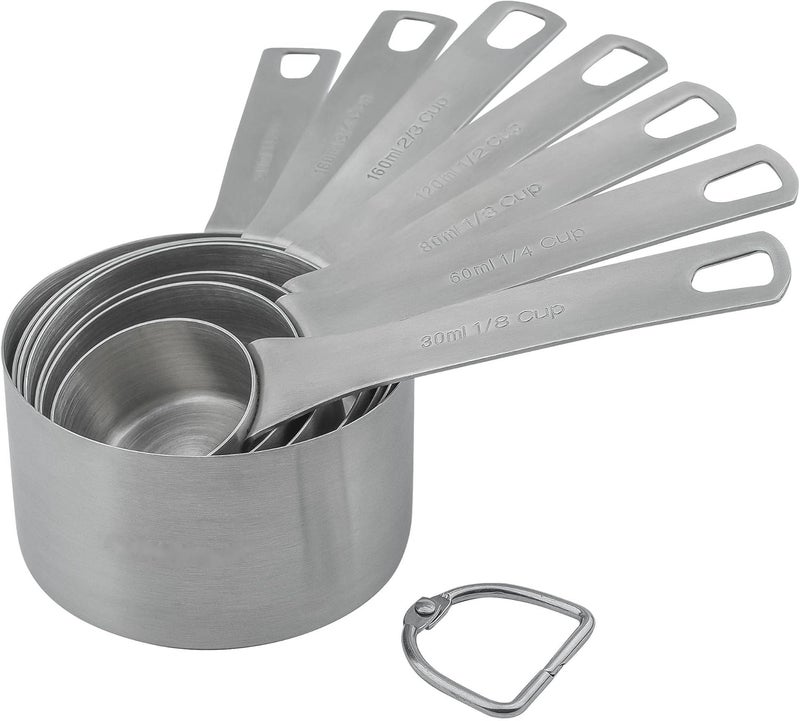 Smithcraft Measuring Cups Set of 7, 18/8 Stainless Steel Measuring Cups with 1/8, 1/4, 1/3, 1/2, 2/3, 3/4 & 1 Cup for Kitchen & Baking, Dry and Liquil Metal Metric Measure Cups Set - Image 1