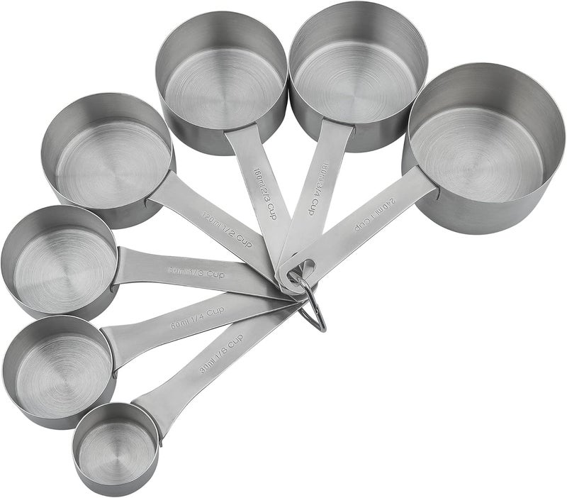 Smithcraft Measuring Cups Set of 7, 18/8 Stainless Steel Measuring Cups with 1/8, 1/4, 1/3, 1/2, 2/3, 3/4 & 1 Cup for Kitchen & Baking, Dry and Liquil Metal Metric Measure Cups Set - Image 2