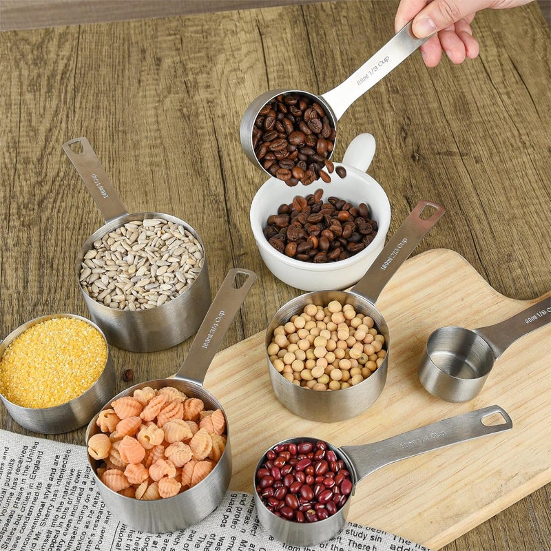 Smithcraft Measuring Cups Set of 7, 18/8 Stainless Steel Measuring Cups with 1/8, 1/4, 1/3, 1/2, 2/3, 3/4 & 1 Cup for Kitchen & Baking, Dry and Liquil Metal Metric Measure Cups Set - Image 5