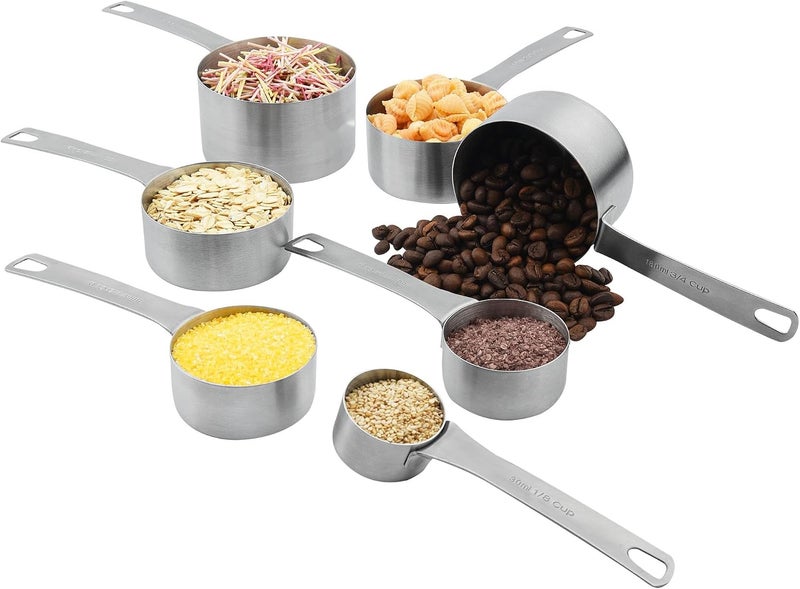 Smithcraft Measuring Cups Set of 7, 18/8 Stainless Steel Measuring Cups with 1/8, 1/4, 1/3, 1/2, 2/3, 3/4 & 1 Cup for Kitchen & Baking, Dry and Liquil Metal Metric Measure Cups Set - Image 4