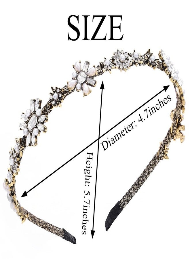 Urieo Vintage Crystal Diamonds Headbands Retro Pearl Flower Thin Hair Band Prom Hair Accessories for Women（Retro Gold） (A-Rhinestones) - Image 4