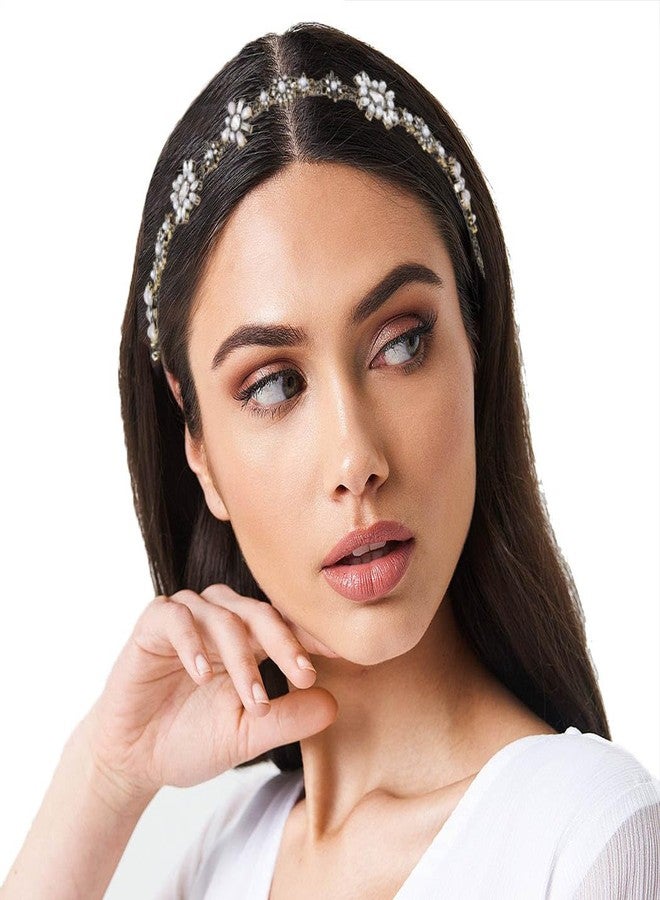 Urieo Vintage Crystal Diamonds Headbands Retro Pearl Flower Thin Hair Band Prom Hair Accessories for Women（Retro Gold） (A-Rhinestones) - Image 1