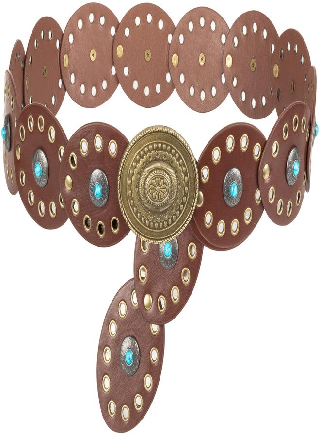 CXQRR Turquoise Disco Wide Cowgirl Belt for Women - Chunky Country Concho Waist Belt for Ladies Jeans Dresses Pant, Brown, for 28"-38" waist - Image 5