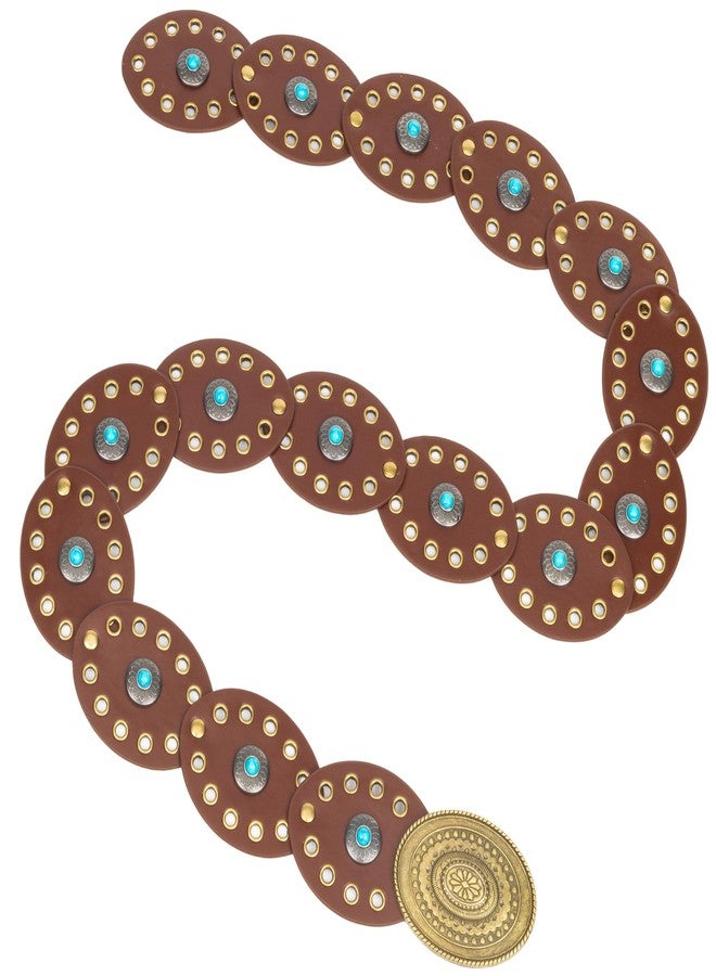 CXQRR Turquoise Disco Wide Cowgirl Belt for Women - Chunky Country Concho Waist Belt for Ladies Jeans Dresses Pant, Brown, for 28"-38" waist - Image 3