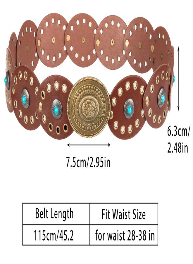 CXQRR Turquoise Disco Wide Cowgirl Belt for Women - Chunky Country Concho Waist Belt for Ladies Jeans Dresses Pant, Brown, for 28"-38" waist - Image 2