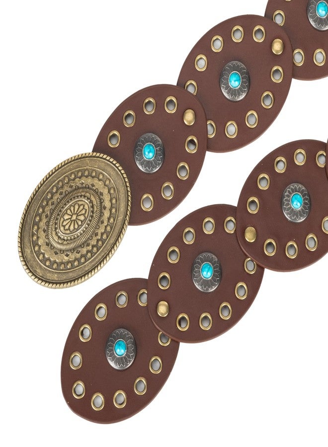 CXQRR Turquoise Disco Wide Cowgirl Belt for Women - Chunky Country Concho Waist Belt for Ladies Jeans Dresses Pant, Brown, for 28"-38" waist - Image 4