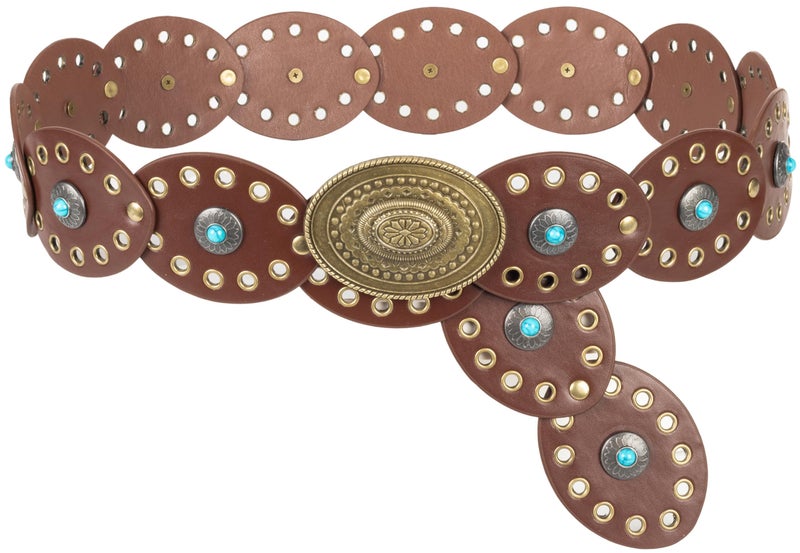 CXQRR Turquoise Disco Wide Cowgirl Belt for Women - Chunky Country Concho Waist Belt for Ladies Jeans Dresses Pant, Brown, for 28"-38" waist - Image 1