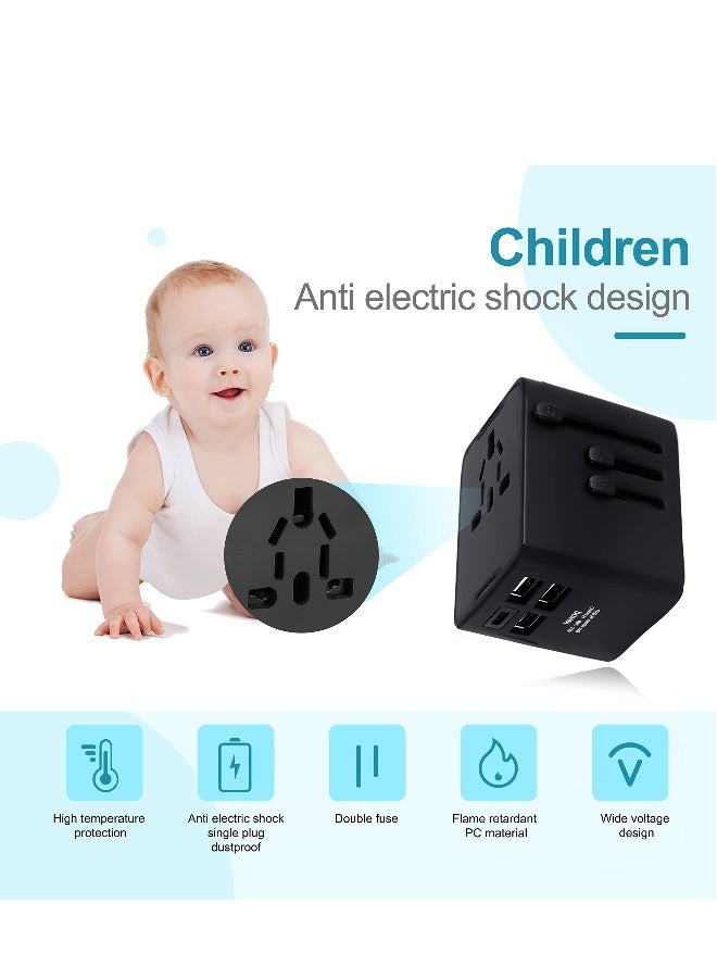 محول الطاقة العالمي للأجهزة مع مخرج نوع C سريع الشحن - شاحن حائط دولي شامل مع 4 منافذ USB للسفر إلى أوروبا والمملكة المتحدة والولايات المتحدة وأستراليا، أداة أساسية للسفر. - Image 4