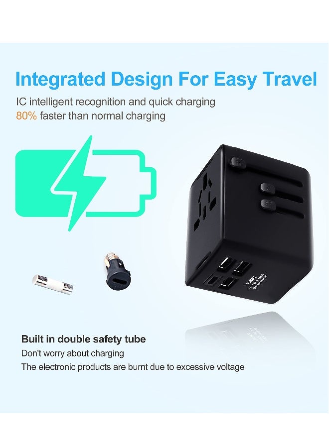 محول الطاقة العالمي للأجهزة مع مخرج نوع C سريع الشحن - شاحن حائط دولي شامل مع 4 منافذ USB للسفر إلى أوروبا والمملكة المتحدة والولايات المتحدة وأستراليا، أداة أساسية للسفر. - Image 3