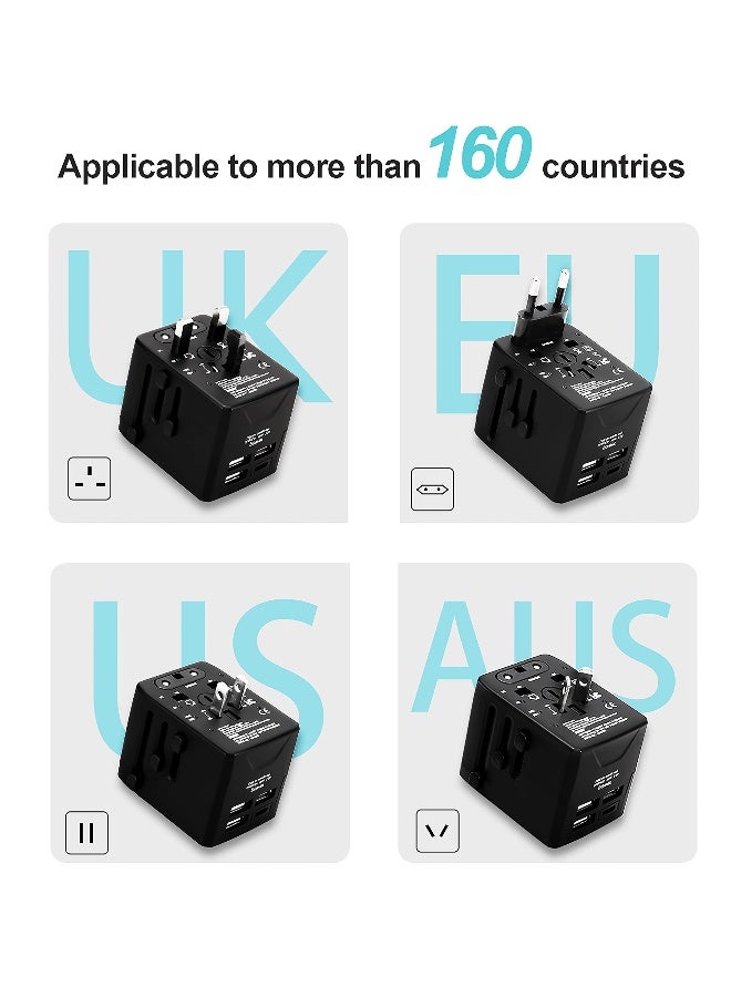 محول الطاقة العالمي للأجهزة مع مخرج نوع C سريع الشحن - شاحن حائط دولي شامل مع 4 منافذ USB للسفر إلى أوروبا والمملكة المتحدة والولايات المتحدة وأستراليا، أداة أساسية للسفر. - Image 5