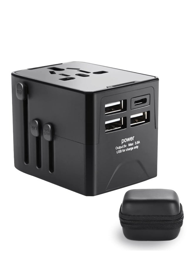 محول الطاقة العالمي للأجهزة مع مخرج نوع C سريع الشحن - شاحن حائط دولي شامل مع 4 منافذ USB للسفر إلى أوروبا والمملكة المتحدة والولايات المتحدة وأستراليا، أداة أساسية للسفر. - Image 1