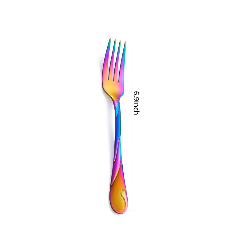 Seeshine Rainbow Salad Fork Set, 6.9-inch Stainless Steel Dessert Forks, 6-Piece Shiny Metal Small Cake Fork, Iridescent Silverware Set, Dishwasher Safe - Image 2
