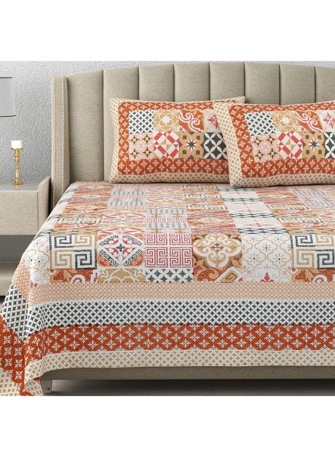 DE CAMA Since 1997|100% Cotton 300 TC Premium King Size Bedsheet for Double Bed (95 x 108 Inch) with 2 Pillow Covers Set (17 x 27 Inch) Designer Printed Bedsheet Set - Oasis, Orange - Image 4