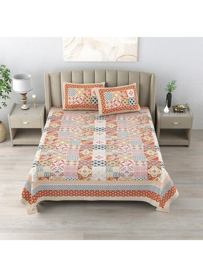 DE CAMA Since 1997|100% Cotton 300 TC Premium King Size Bedsheet for Double Bed (95 x 108 Inch) with 2 Pillow Covers Set (17 x 27 Inch) Designer Printed Bedsheet Set - Oasis, Orange - Image 3