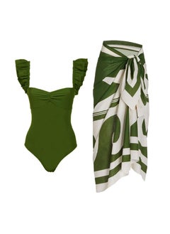 2-Piece Women Swimsuit with Skirt Holiday Beach Dress Female Retro Swimwear Vintage Surf Wear Summer-Y327绿色套装