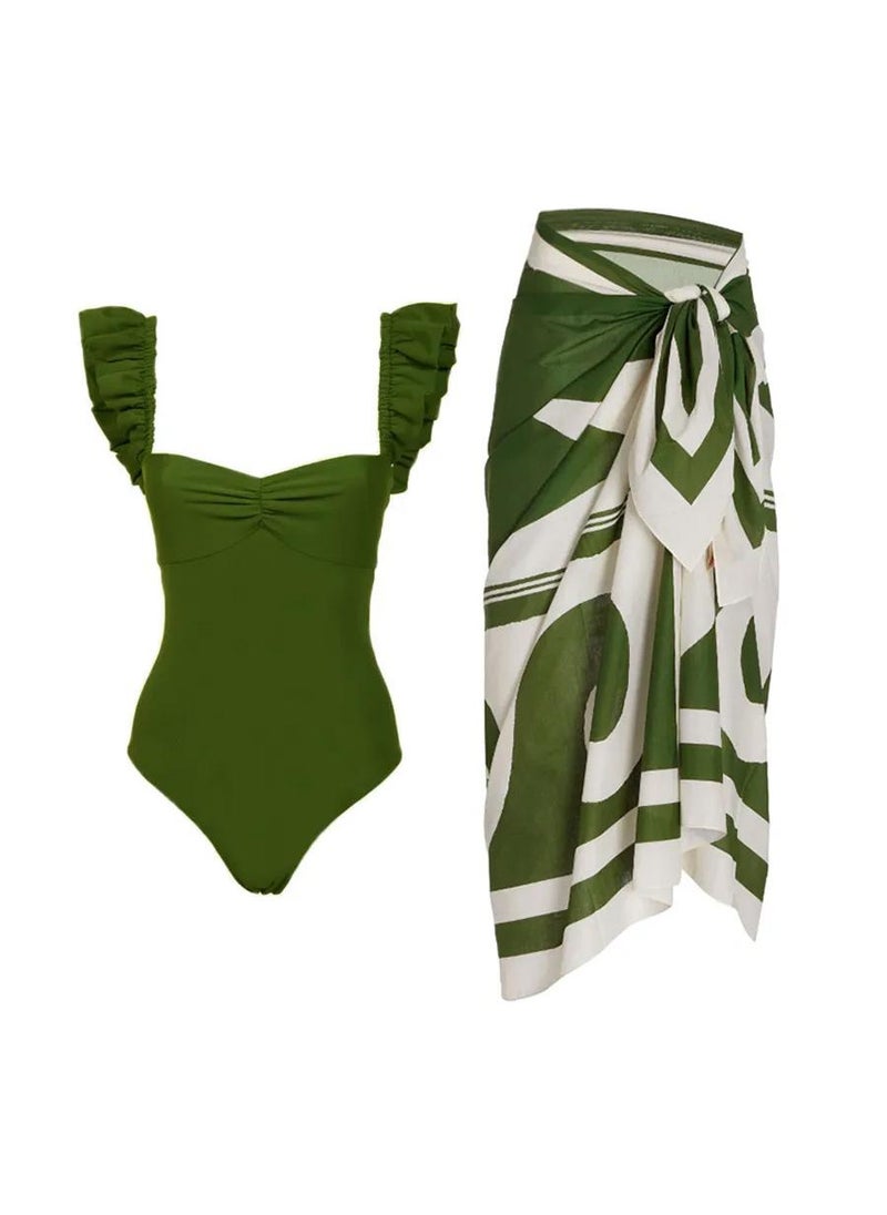 Y&D - 2-Piece Women Swimsuit with Skirt Holiday Beach Dress Female Retro Swimwear Vintage Surf Wear Summer-Y327绿色套装 - Image 1