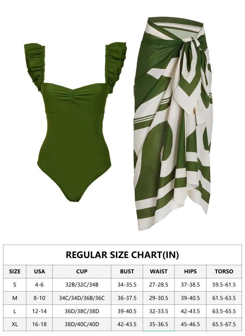 Y&D - 2-Piece Women Swimsuit with Skirt Holiday Beach Dress Female Retro Swimwear Vintage Surf Wear Summer-Y327绿色套装 - Image 1