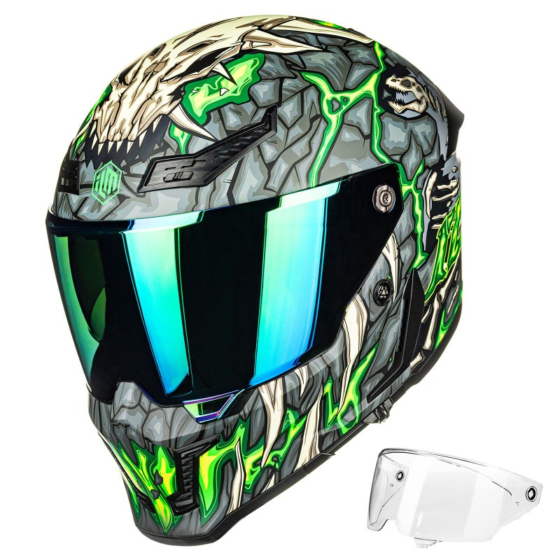 ILM Motorcycle Helmets for Adult Men Women Full Face DOT ECE Powersports Dual Visor Street Racing Helmet with Pinlock Cascos para Motos Model MF509 Day1 Green S - Image 2