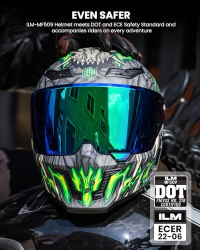 ILM Motorcycle Helmets for Adult Men Women Full Face DOT ECE Powersports Dual Visor Street Racing Helmet with Pinlock Cascos para Motos Model MF509 Day1 Green S - Image 3