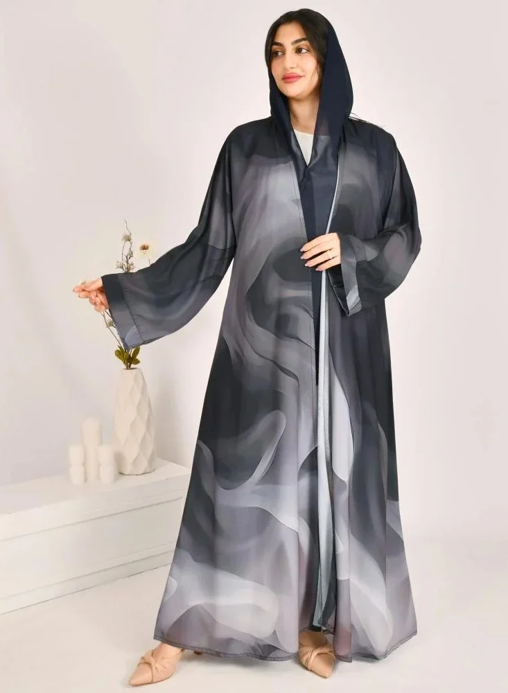 lamha abaya Wrap abaya with ombre fabric in shades of gray