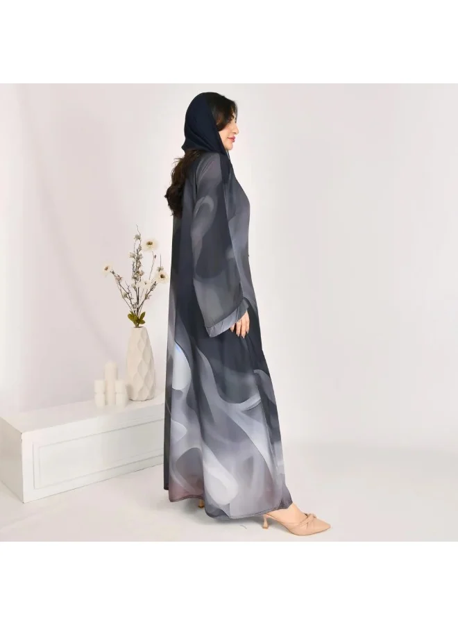 lamha abaya Wrap abaya with ombre fabric in shades of gray