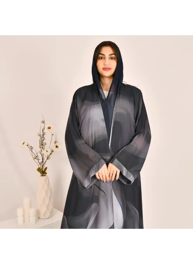 lamha abaya Wrap abaya with ombre fabric in shades of gray