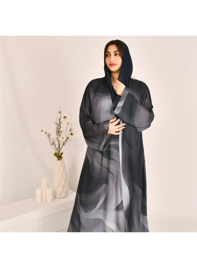 lamha abaya Wrap abaya with ombre fabric in shades of gray