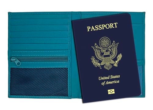 123 Cheap Checks Teal RFID Genuine Leather Passport Wallet - Image 1