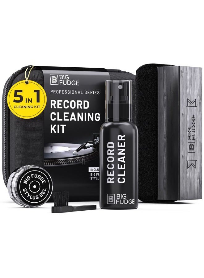 BIG FUDGE Professional Series Vinyl Record Cleaning Kit - 5-in-1- Includes Velvet Vinyl Cleaner Brush, Cleaning Fluid, Stylus Gel, Brush for Velvet, Padded Storage Case - Image 1