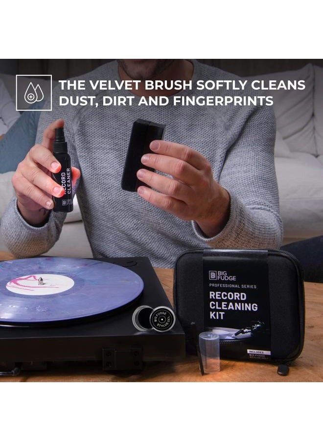 BIG FUDGE Professional Series Vinyl Record Cleaning Kit - 5-in-1- Includes Velvet Vinyl Cleaner Brush, Cleaning Fluid, Stylus Gel, Brush for Velvet, Padded Storage Case - Image 3
